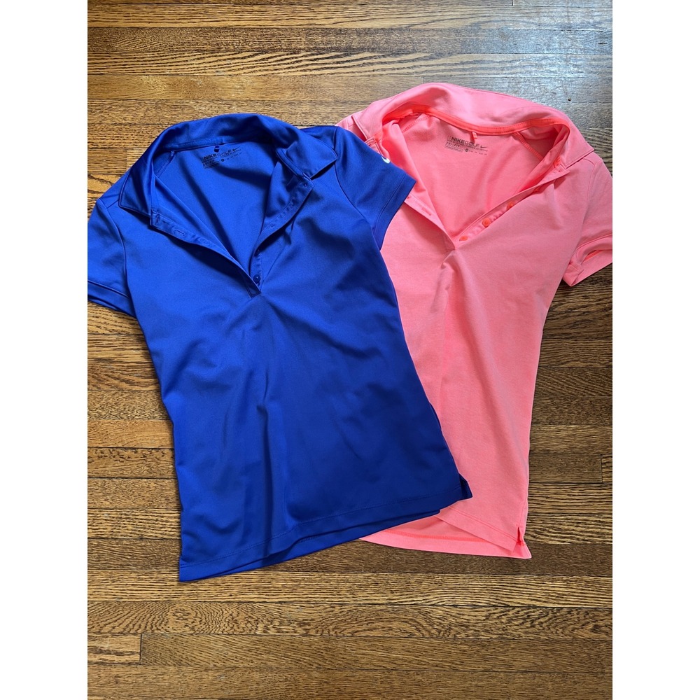 Nike Golf Dri-FIT Polo Shirt Bundle Womens XS Blue Coral Pink Short Sleeve